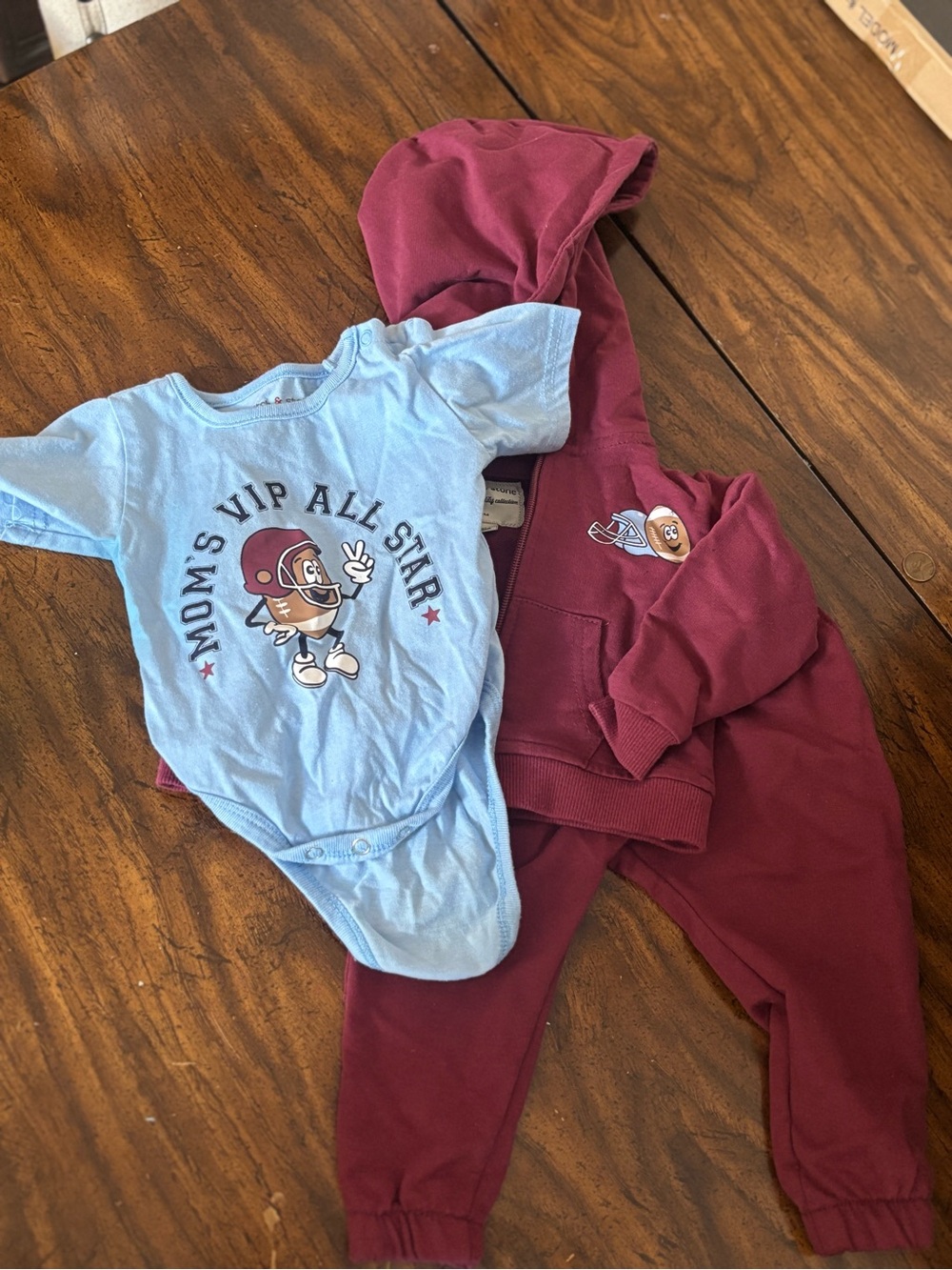 Baby 2-Piece Football Hoodie & Onesie Set - Light Blue & Maroon